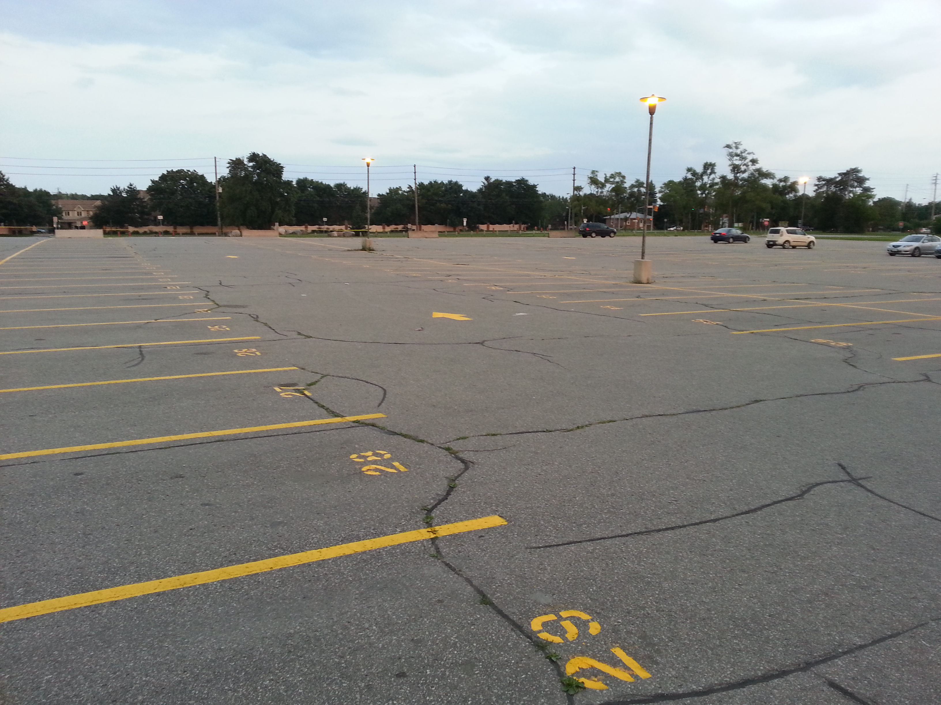 numbered parking lot spaces